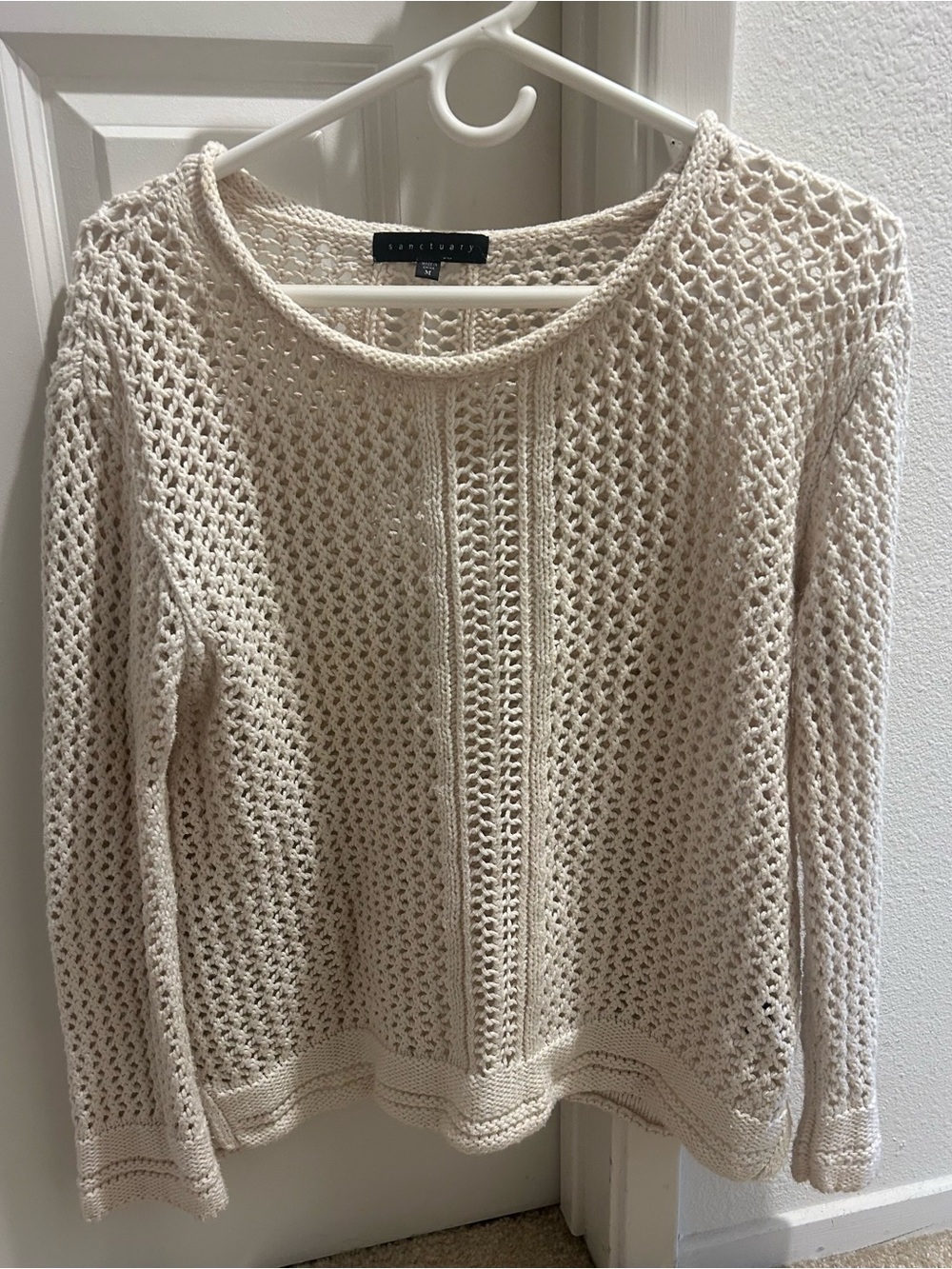 Sanctuary Ivory Open-Knit Crewneck Sweater